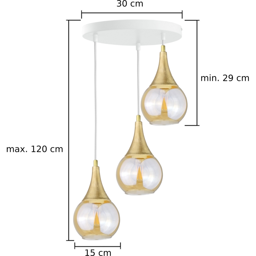 Κρεμαστό φωτιστικό οροφής  LACRIMA WHITE 3xE27/60W/230V διάμετρος 30 cm