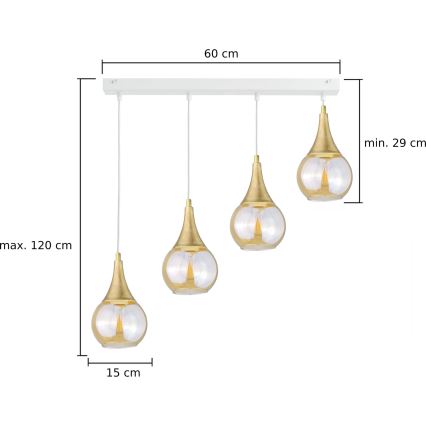 Κρεμαστό φωτιστικό οροφής LACRIMA WHITE 4xE27/60W/230V