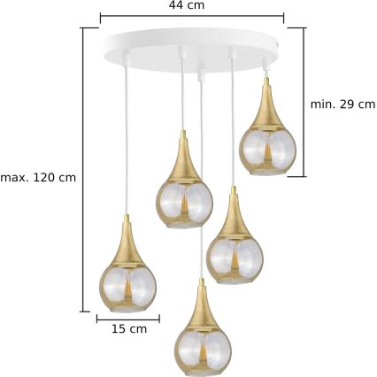 Κρεμαστό φωτιστικό οροφής  LACRIMA WHITE 5xE27/60W/230V διάμετρος 45 cm