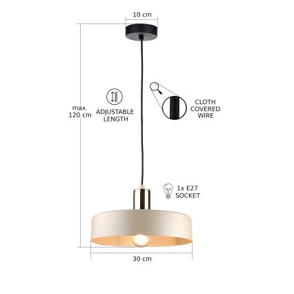 Κρεμαστό φωτιστικό οροφής LATTE 1xE27/60W/230V μπεζ/μαύρο/γυαλιστερό χρώμιο