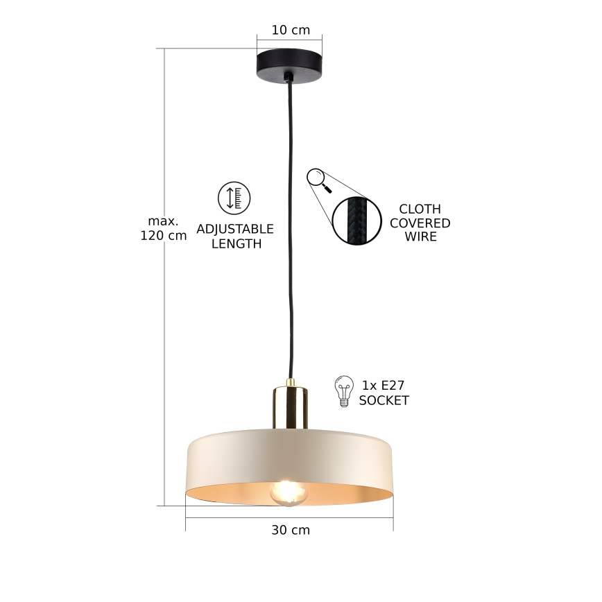 Κρεμαστό φωτιστικό οροφής LATTE 1xE27/60W/230V μπεζ/μαύρο/γυαλιστερό χρώμιο