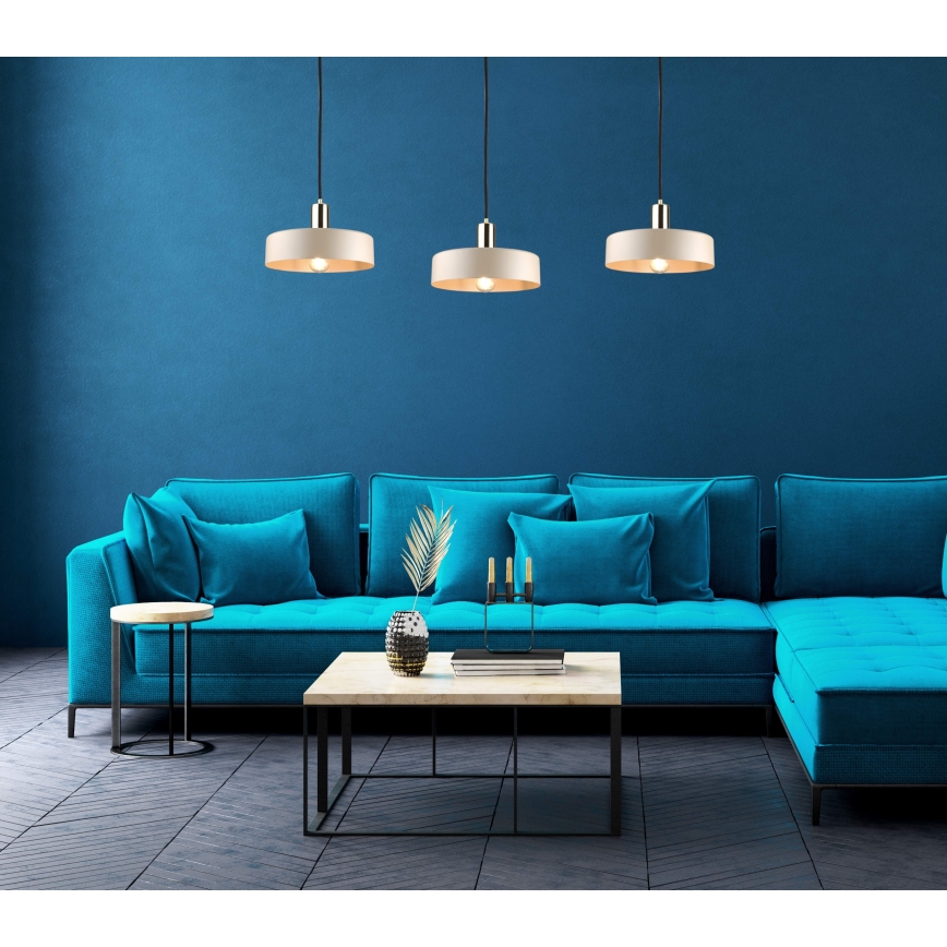 Κρεμαστό φωτιστικό οροφής LATTE 3xE27/60W/230V μπεζ/μαύρο/γυαλιστερό χρώμιο