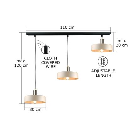 Κρεμαστό φωτιστικό οροφής LATTE 3xE27/60W/230V μπεζ/μαύρο/γυαλιστερό χρώμιο