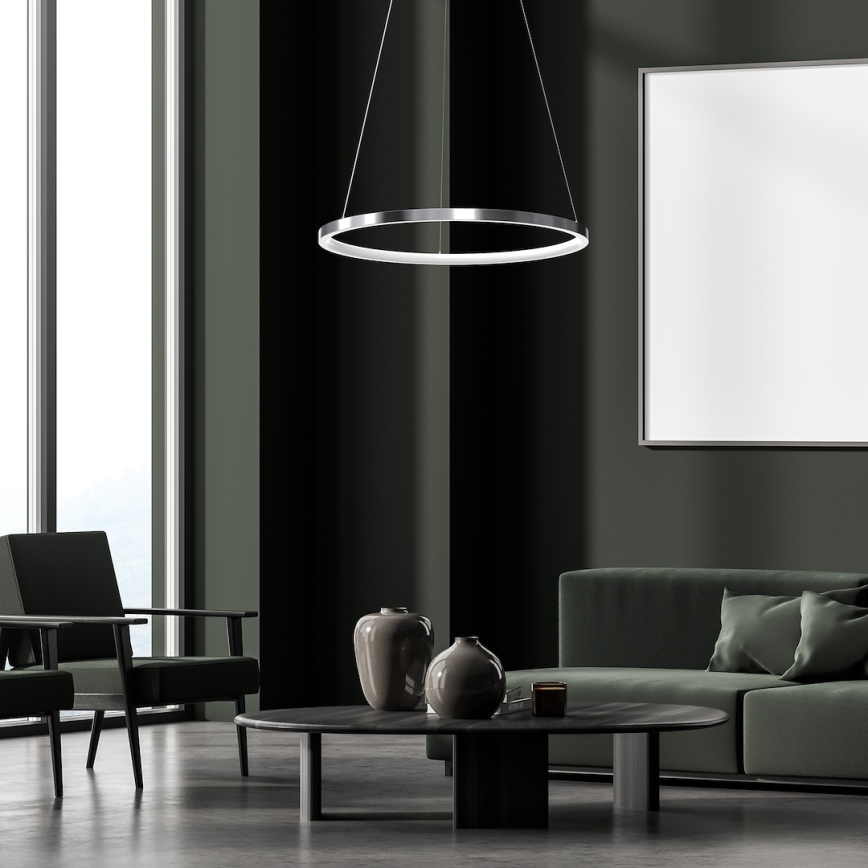 Κρεμαστό φωτιστικό οροφής LED HOOP LED/27W/230V διάμετρος 50 cm 4000K γυαλιστερό χρώμιο