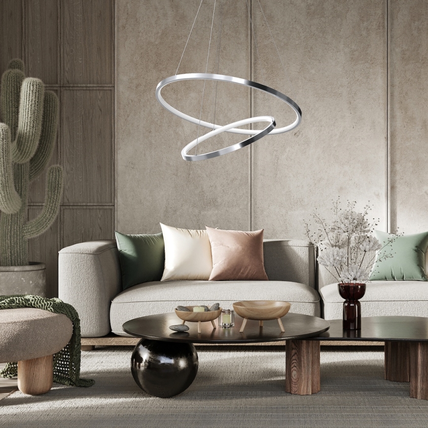 Κρεμαστό φωτιστικό οροφής LED HOOP LED/51W/230V διάμετρος 60 cm 4000K γυαλιστερό χρώμιο