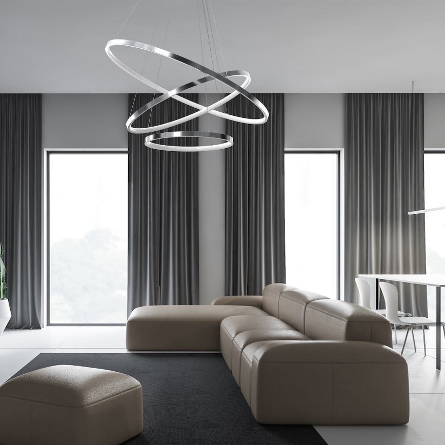 Κρεμαστό φωτιστικό οροφής LED HOOP LED/93W/230V διάμετρος 80 cm 4000K γυαλιστερό χρώμιο