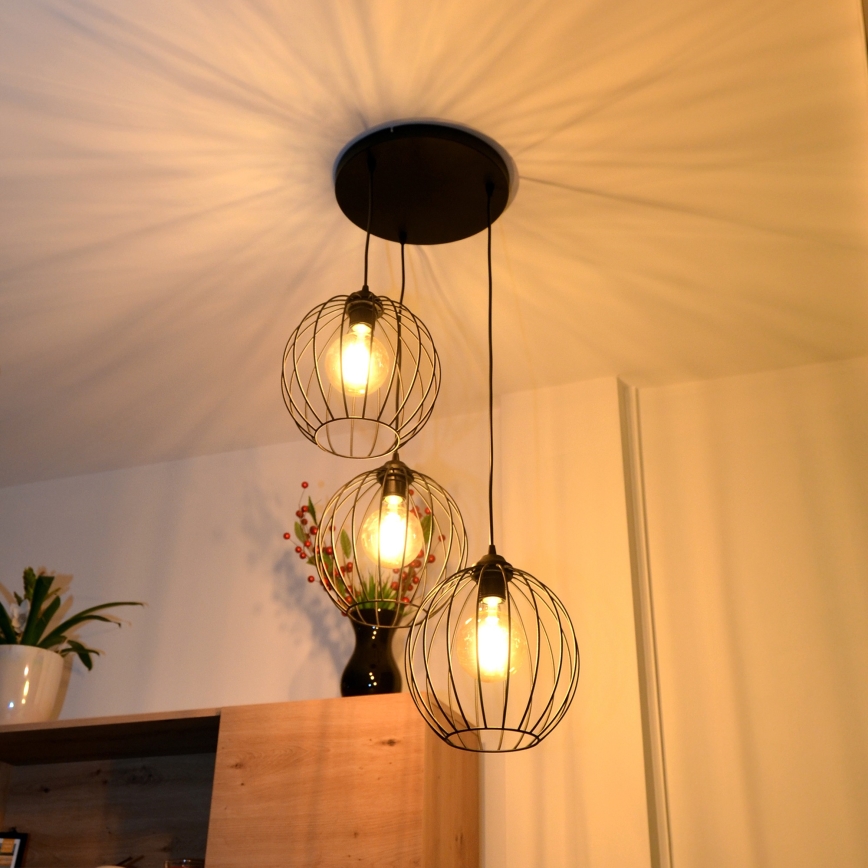 Κρεμαστό φωτιστικό οροφής LED MERCURE 3xE27/15W/230V ø 50 cm μαύρο