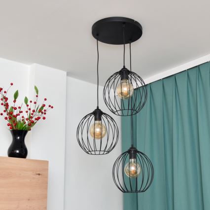 Κρεμαστό φωτιστικό οροφής LED MERCURE 3xE27/15W/230V ø 50 cm μαύρο