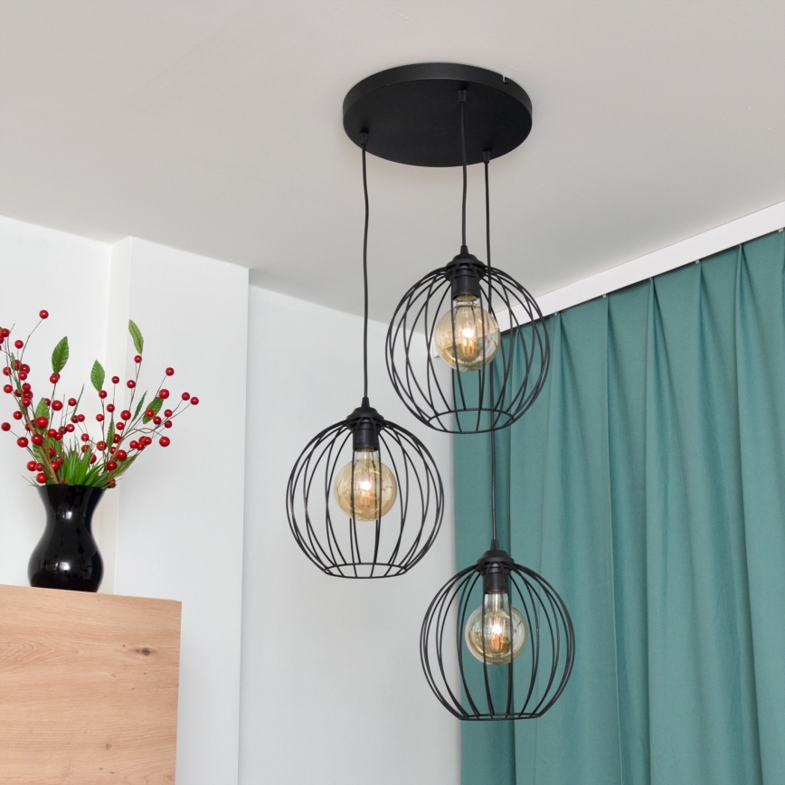 Κρεμαστό φωτιστικό οροφής LED MERCURE 3xE27/15W/230V ø 50 cm μαύρο