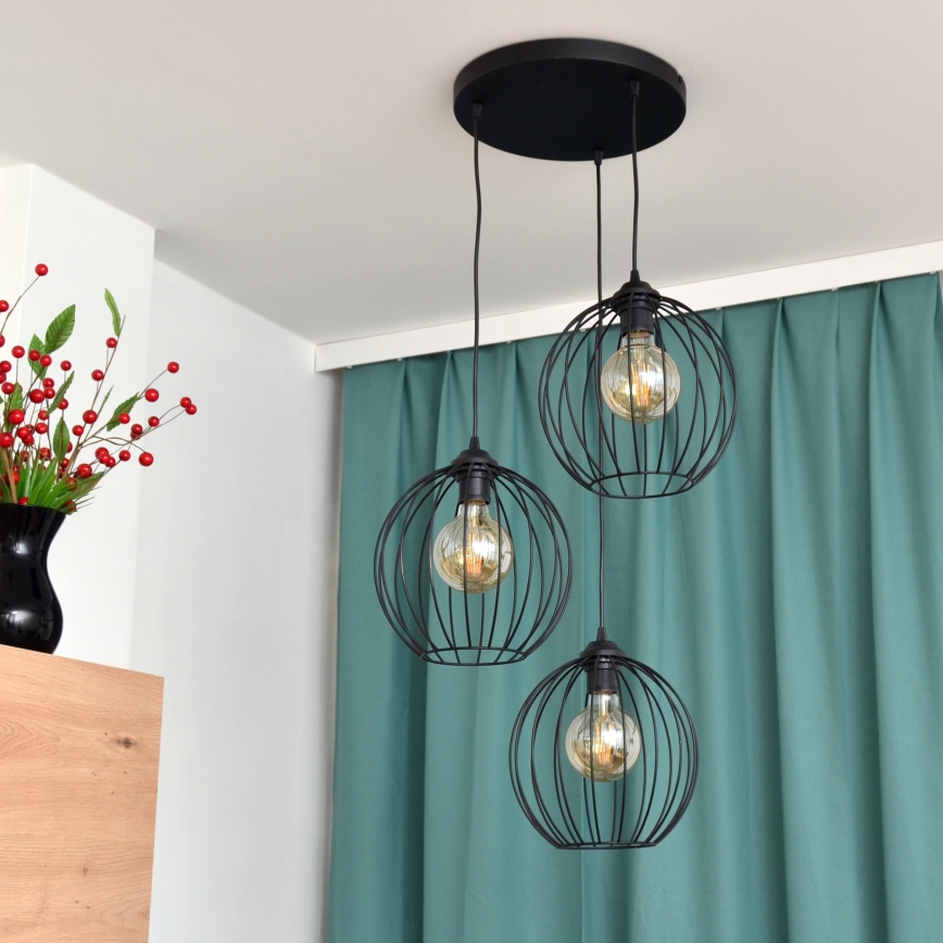 Κρεμαστό φωτιστικό οροφής LED MERCURE 3xE27/15W/230V ø 50 cm μαύρο