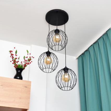 Κρεμαστό φωτιστικό οροφής LED MERCURE 3xE27/15W/230V ø 50 cm μαύρο