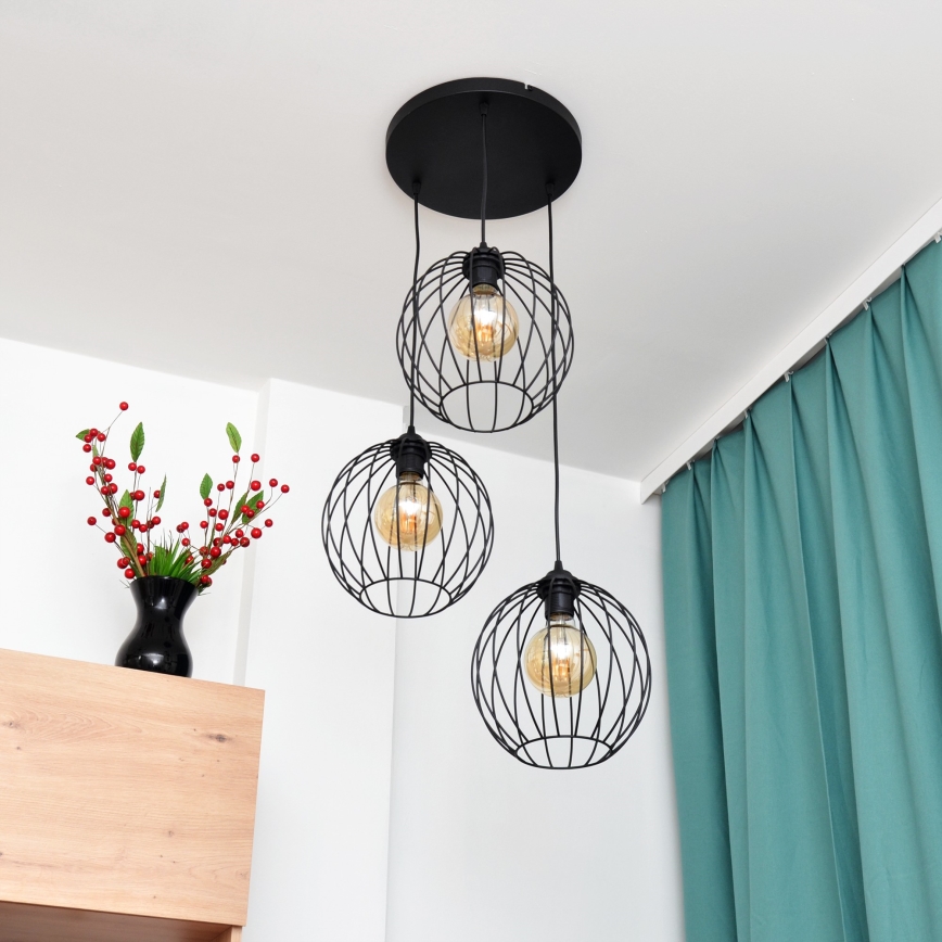 Κρεμαστό φωτιστικό οροφής LED MERCURE 3xE27/15W/230V ø 50 cm μαύρο