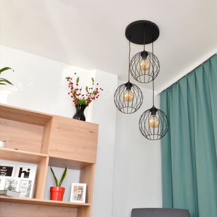 Κρεμαστό φωτιστικό οροφής LED MERCURE 3xE27/15W/230V ø 50 cm μαύρο