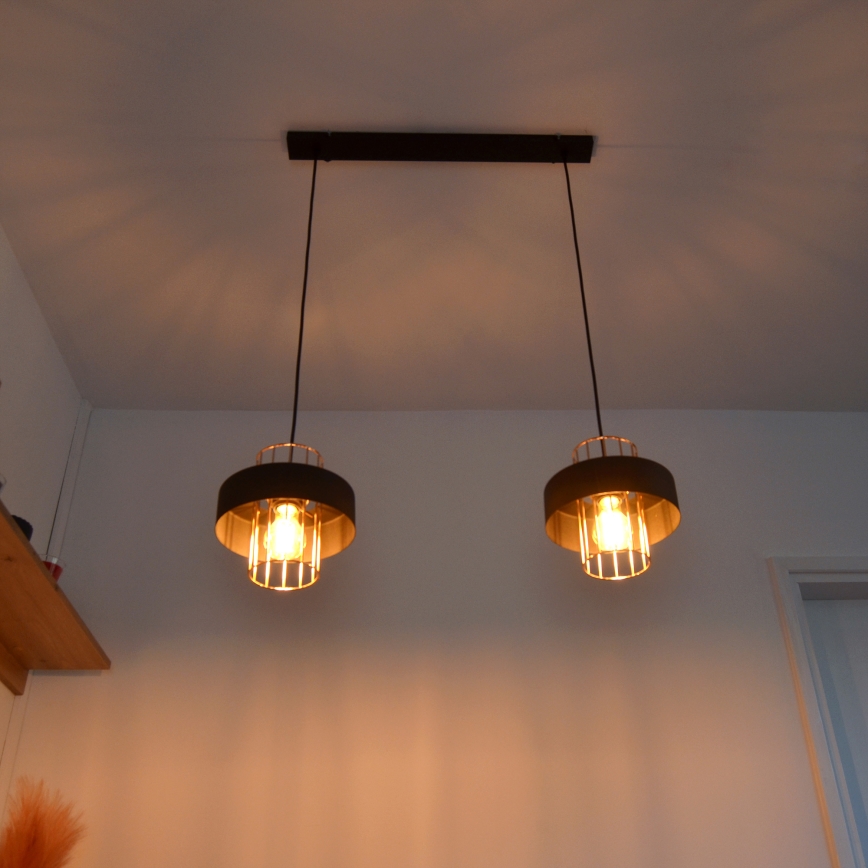 Κρεμαστό φωτιστικό οροφής LED VOLTA 2xE27/15W/230V μαύρο/χρυσαφί