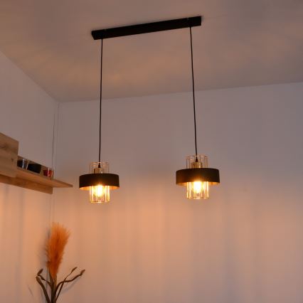 Κρεμαστό φωτιστικό οροφής LED VOLTA 2xE27/15W/230V μαύρο/χρυσαφί