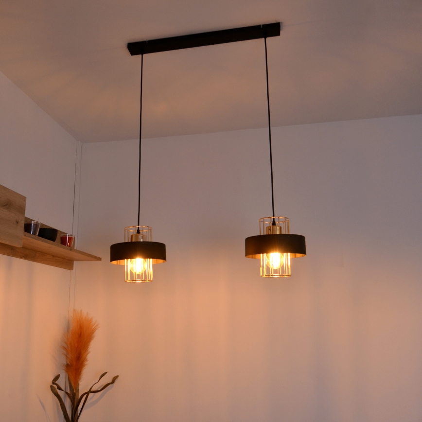 Κρεμαστό φωτιστικό οροφής LED VOLTA 2xE27/15W/230V μαύρο/χρυσαφί