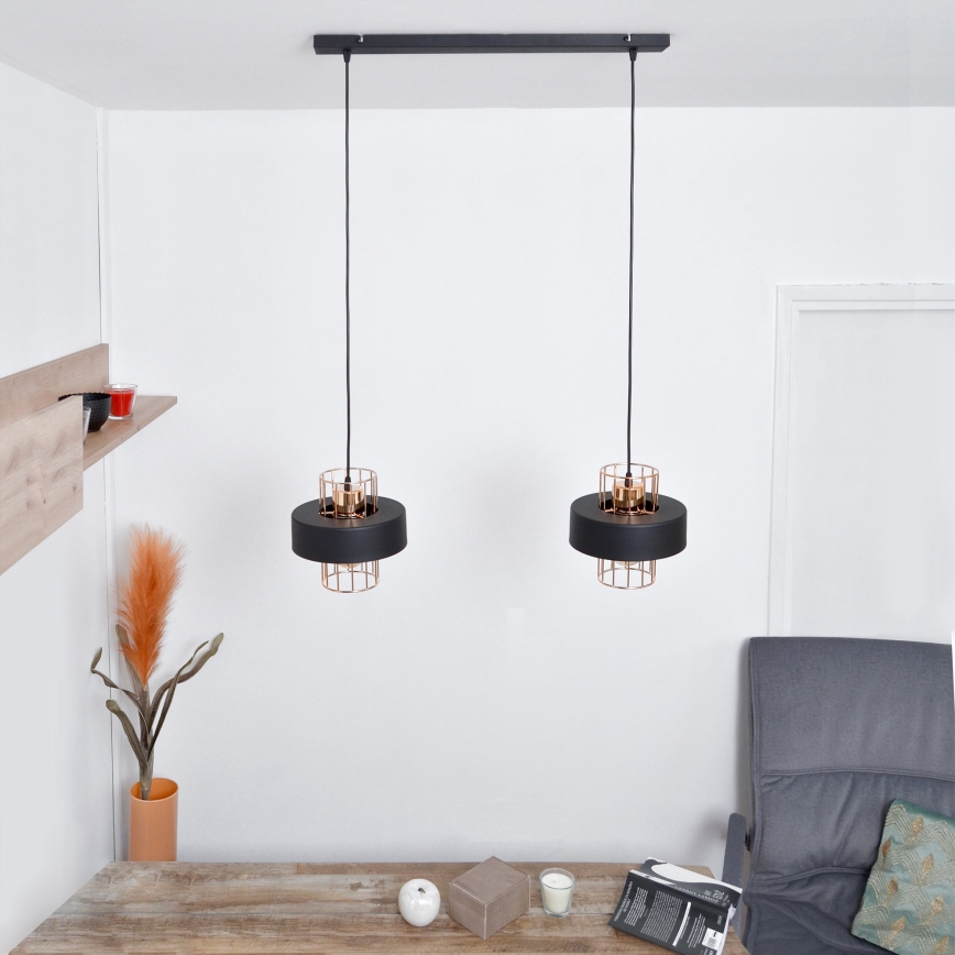 Κρεμαστό φωτιστικό οροφής LED VOLTA 2xE27/15W/230V μαύρο/χρυσαφί
