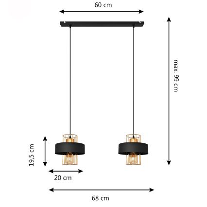Κρεμαστό φωτιστικό οροφής LED VOLTA 2xE27/15W/230V μαύρο/χρυσαφί