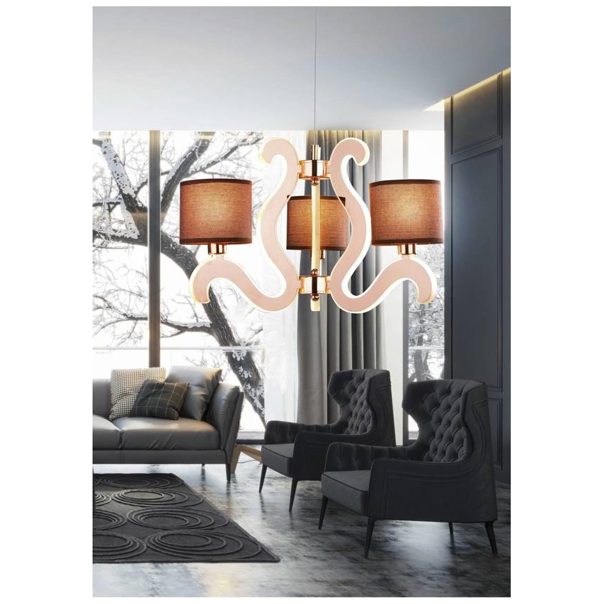 Κρεμαστό φωτιστικό οροφής LED τρίφωτο AMBROSIA 3xE14/40W/230V + LED/18,4W χάλκινο