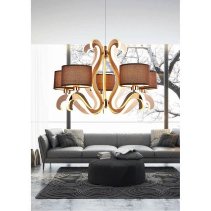 Κρεμαστό φωτιστικό οροφής LED τρίφωτο AMBROSIA 5xE14/40W/230V + LED/43W χάλκινο