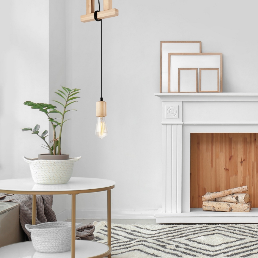Κρεμαστό φωτιστικό οροφής LEON 1xE27/60W/230V οξιά - FSC πιστοποιημένο