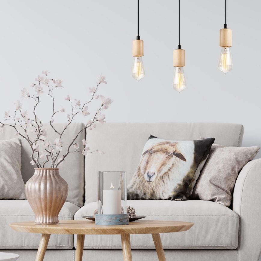 Κρεμαστό φωτιστικό οροφής LEON 3xE27/60W/230V οξιά