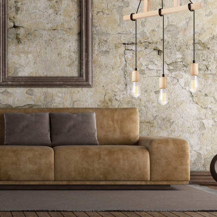 Κρεμαστό φωτιστικό οροφής LEON 3xE27/60W/230V οξιά