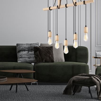 Κρεμαστό φωτιστικό οροφής LEON 5xE27/60W/230V οξιά