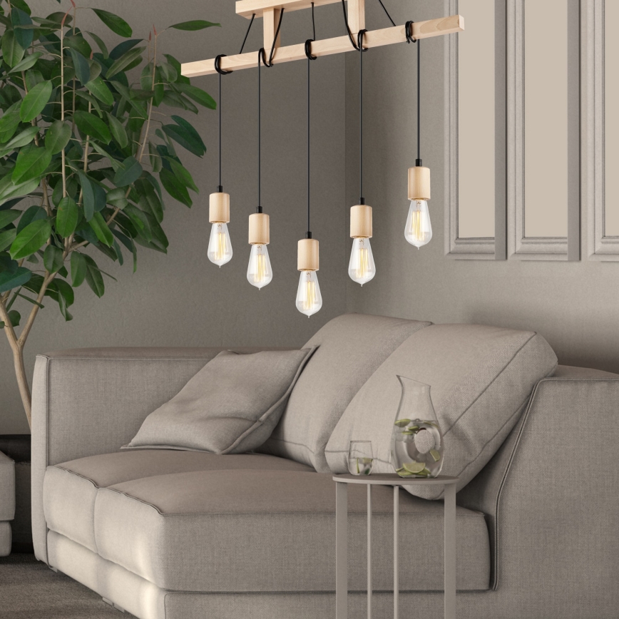 Κρεμαστό φωτιστικό οροφής LEON 5xE27/60W/230V οξιά