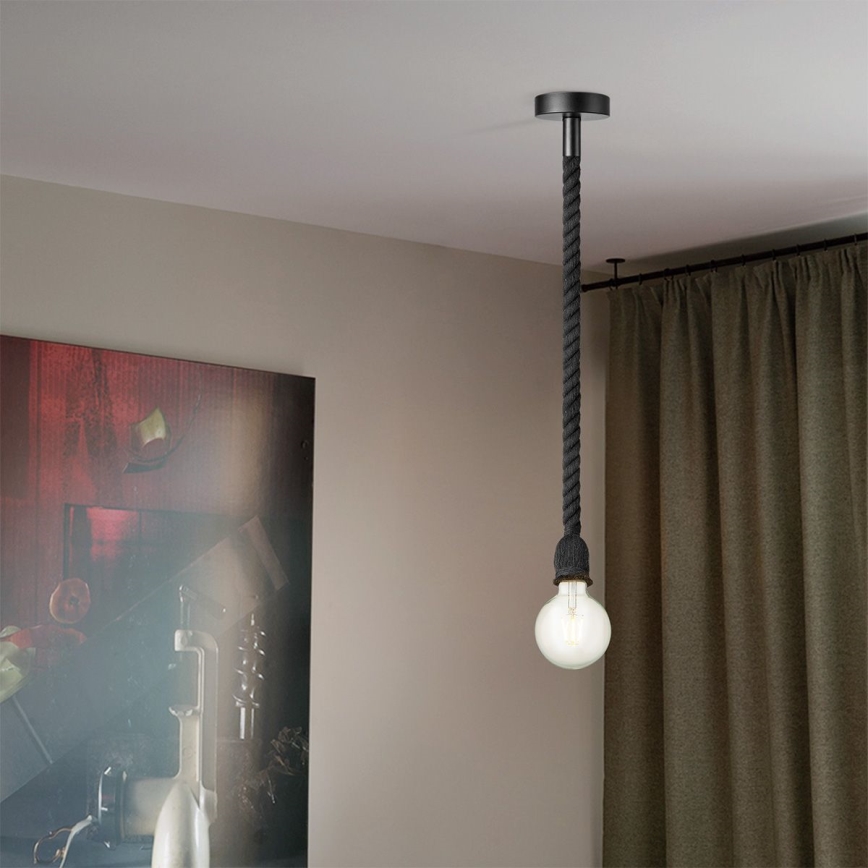 Κρεμαστό φωτιστικό οροφής LEONARDO ROPE 1xE27/10W/230V μαύρο