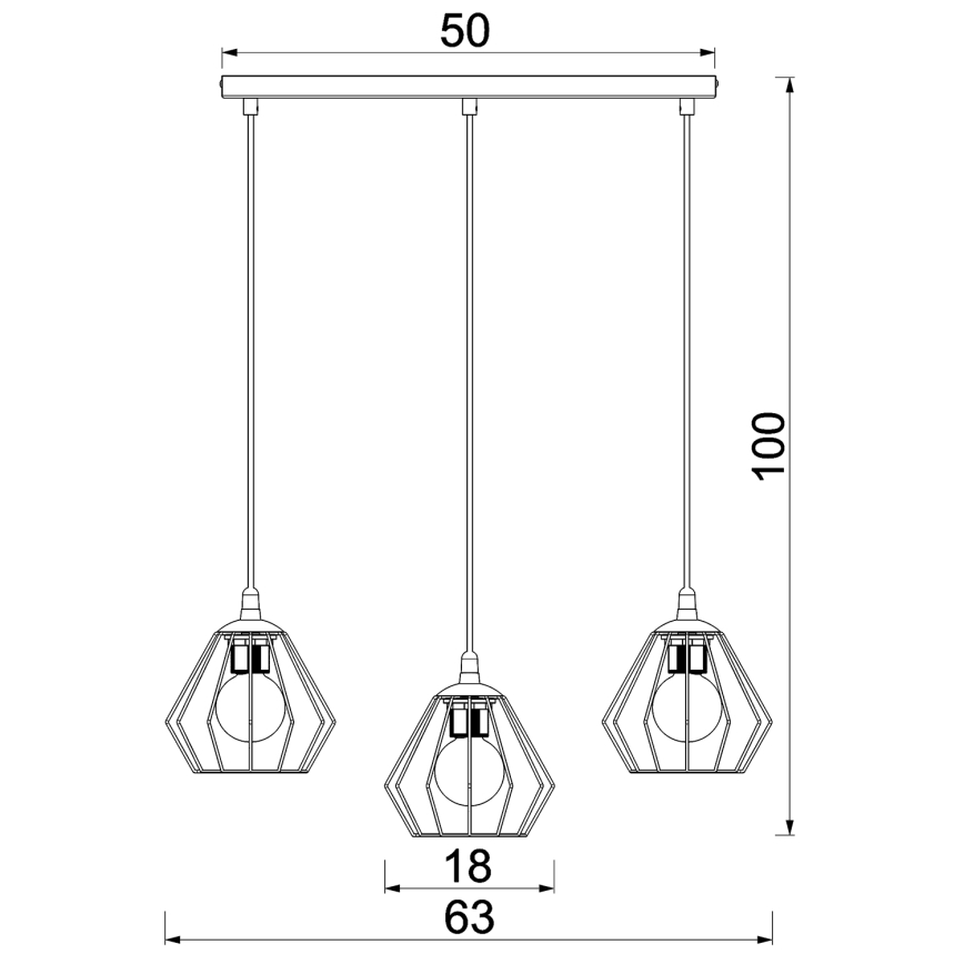 Κρεμαστό φωτιστικό οροφής LETI 3xE27/15W/230W μαύρο