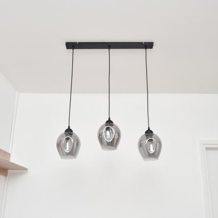Κρεμαστό φωτιστικό οροφής LILI 3xE27/15W/230V μαύρο/γκρι