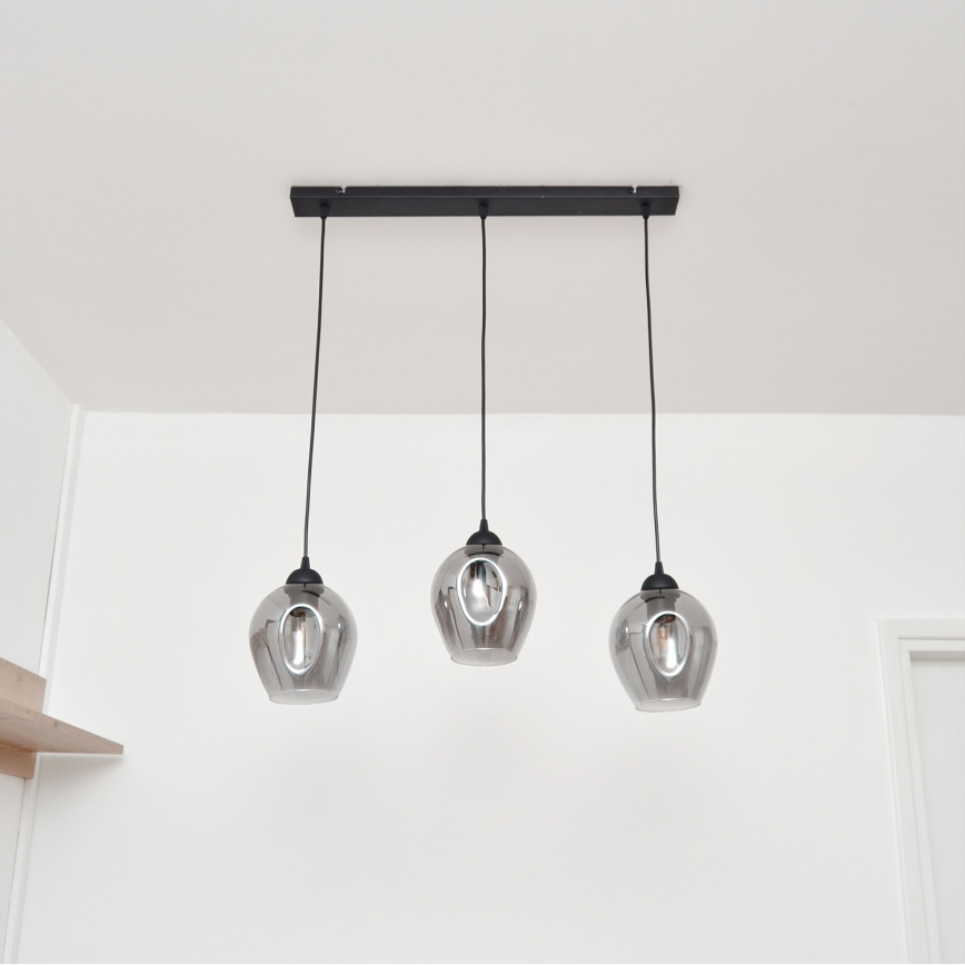 Κρεμαστό φωτιστικό οροφής LILI 3xE27/15W/230V μαύρο/γκρι