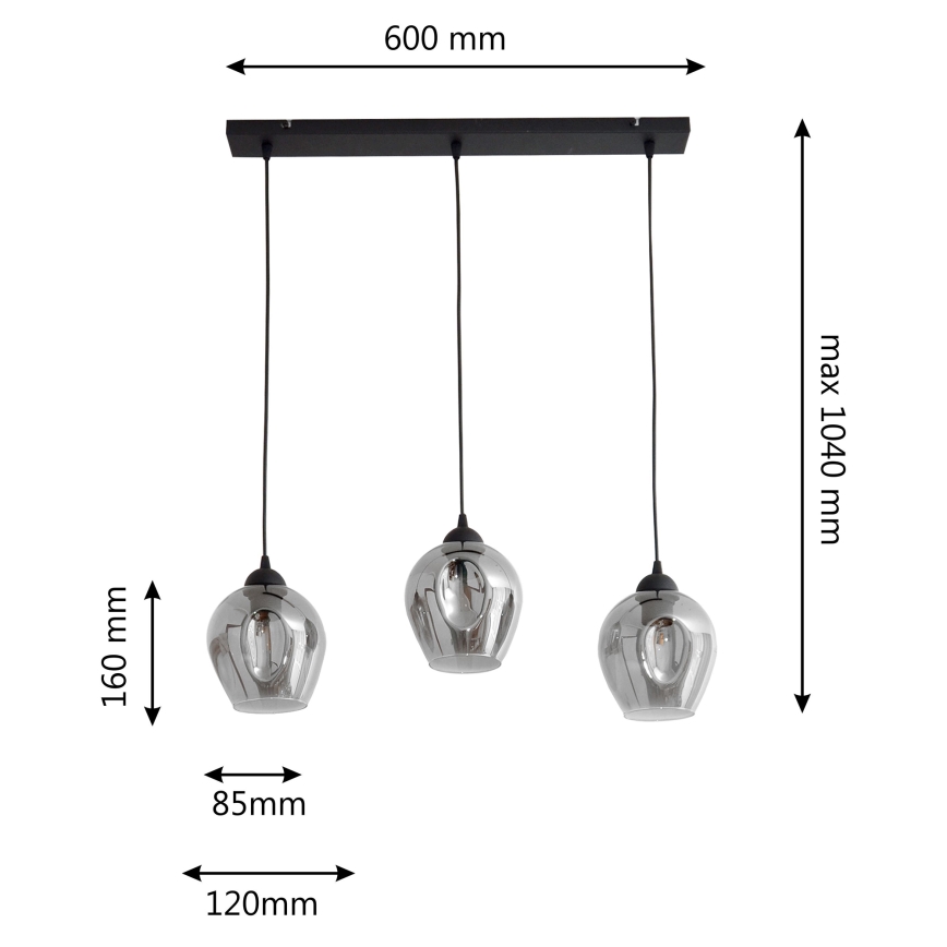 Κρεμαστό φωτιστικό οροφής LILI 3xE27/15W/230V μαύρο/γκρι
