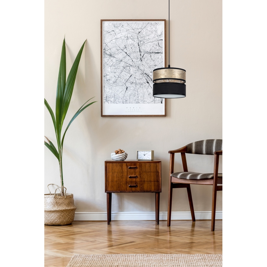 Κρεμαστό φωτιστικό οροφής LIMA 1xE27/60W/230V χρυσαφί/μαύρο