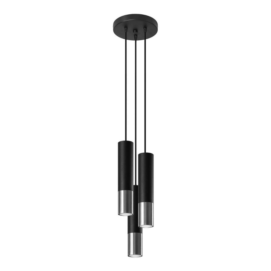 Κρεμαστό φωτιστικό οροφής LOOPEZ 3xGU10/10W/230V στρογγυλό μαύρο/γυαλιστερό χρώμιο