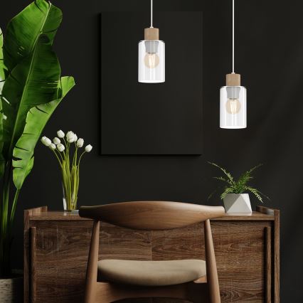 Κρεμαστό φωτιστικό οροφής MADERA 1xE27/60W/230V λευκό/ξύλο