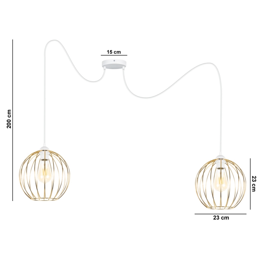 Κρεμαστό φωτιστικό οροφής MATT 2xE27/60W/230V spider λευκό/χρυσό