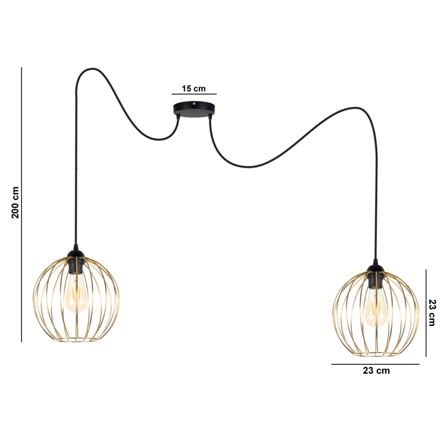 Κρεμαστό φωτιστικό οροφής MATT 2xE27/60W/230V spider μαύρο/χρυσό