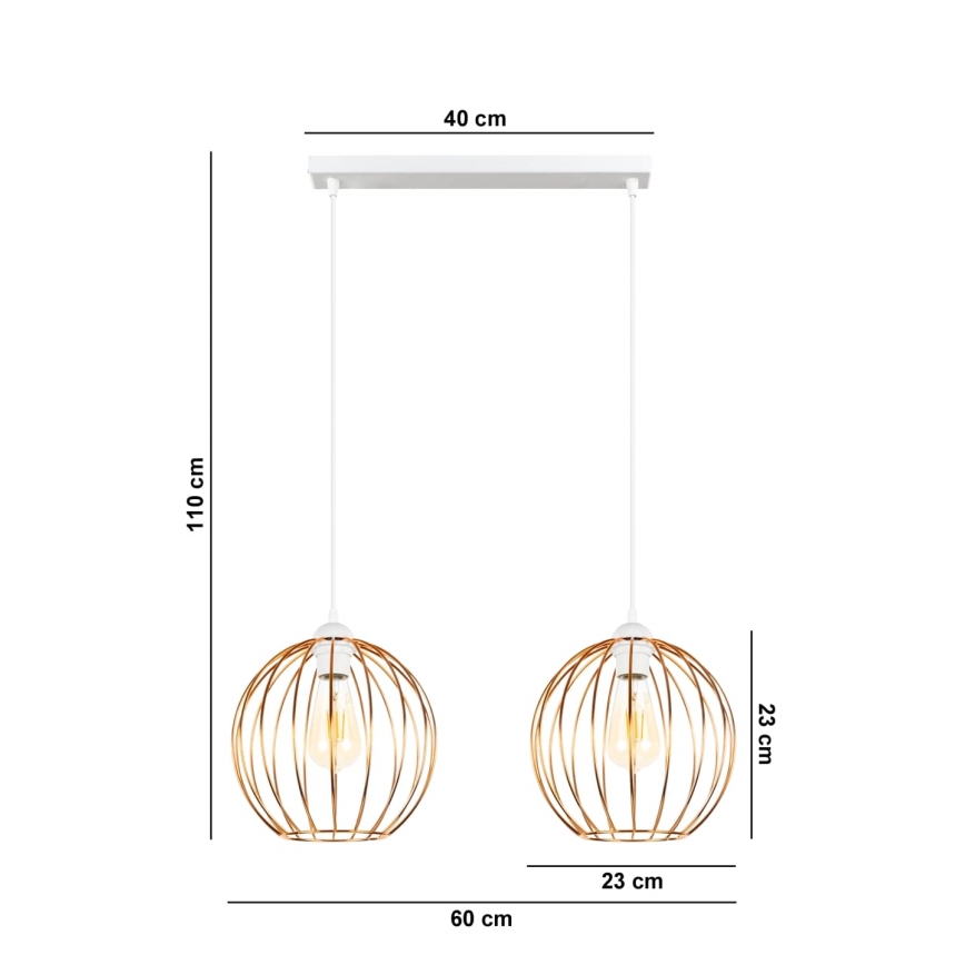 Κρεμαστό φωτιστικό οροφής MATT 2xE27/60W/230V λευκό/χαλκός