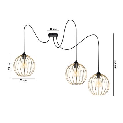 Κρεμαστό φωτιστικό οροφής MATT 3xE27/60W/230V spider μαύρο/χρυσό