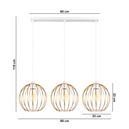 Κρεμαστό φωτιστικό οροφής MATT 3xE27/60W/230V λευκό/χαλκός