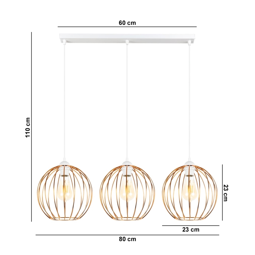 Κρεμαστό φωτιστικό οροφής MATT 3xE27/60W/230V λευκό/χαλκός
