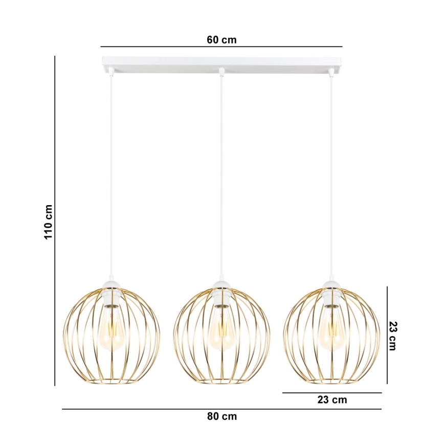 Κρεμαστό φωτιστικό οροφής MATT 3xE27/60W/230V λευκό/χρυσό