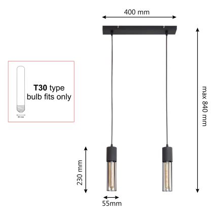 Κρεμαστό φωτιστικό οροφής MELODY 2xE27/15W/230V μαύρο