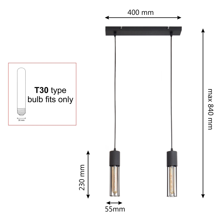 Κρεμαστό φωτιστικό οροφής MELODY 2xE27/15W/230V μαύρο