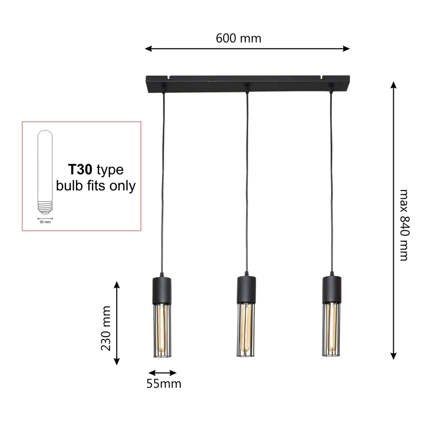 Κρεμαστό φωτιστικό οροφής MELODY 3xE27/15W/230V μαύρο