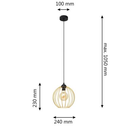 Κρεμαστό φωτιστικό οροφής MERCURE 1xE27/15W/230V χρυσαφί/μαύρο