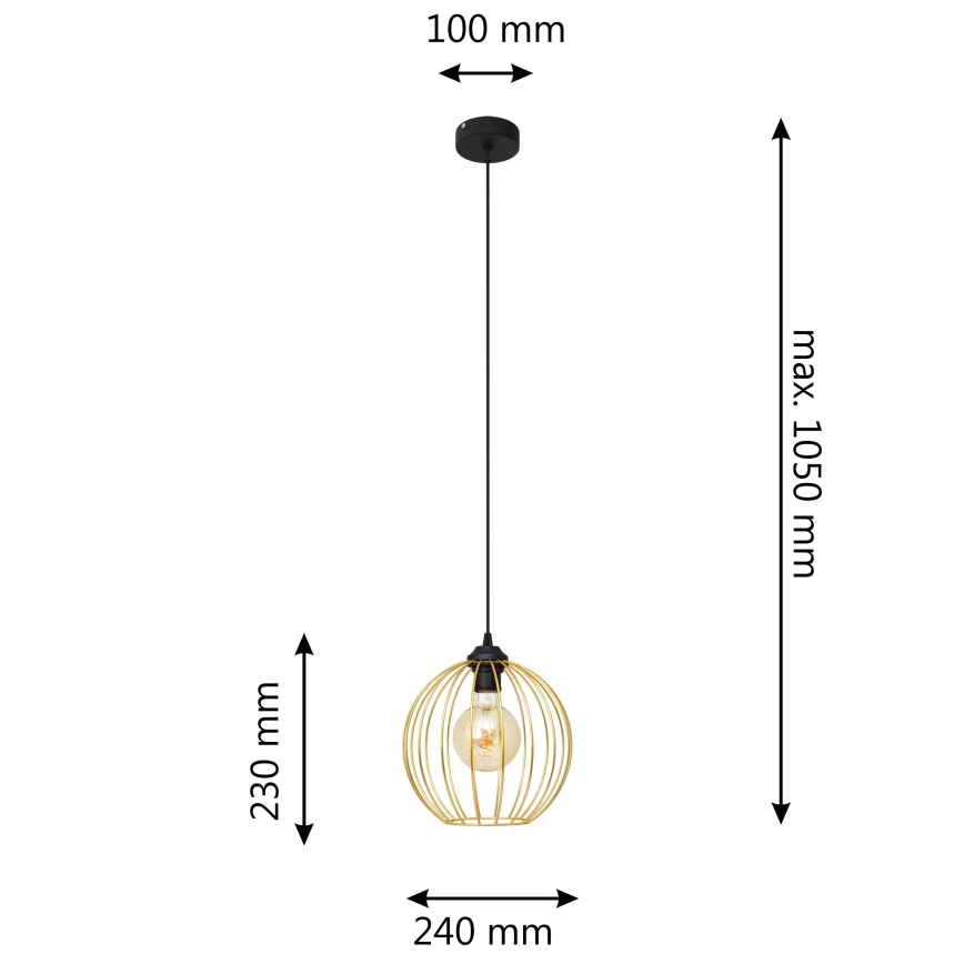 Κρεμαστό φωτιστικό οροφής MERCURE 1xE27/15W/230V χρυσαφί/μαύρο