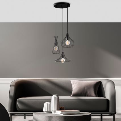 Κρεμαστό φωτιστικό οροφής MEZOPOTAMYA 3xE27/40W/230V μαύρο